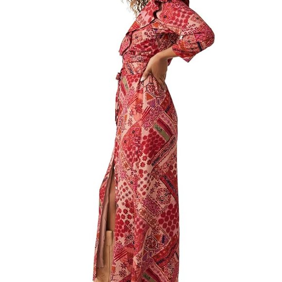 Free People Lennon Dress Boho Style Maxi Floral Print Coral Red NWT NEW Size XS - Picture 9 of 11